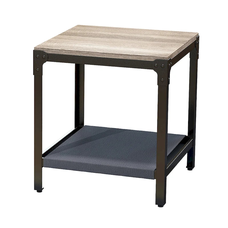 Square Side Table, Wood Top & Black Metal Base, 1-Person Use