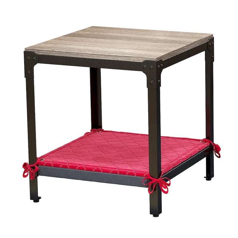 Square Side Table, Wood Top & Black Metal Base, 1-Person Use