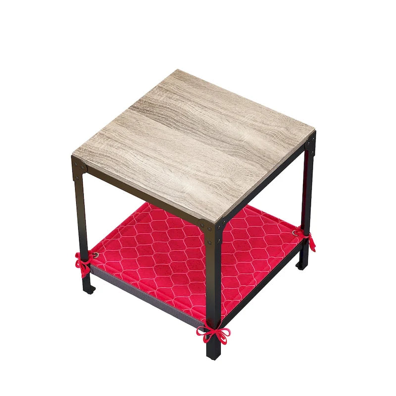 Square Side Table, Wood Top & Black Metal Base, 1-Person Use