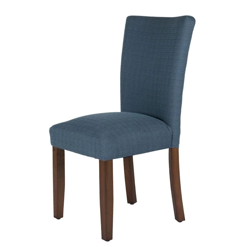 Chaise de salle à manger Parsons en tissu bleu uni avec pieds en bois noyer foncé