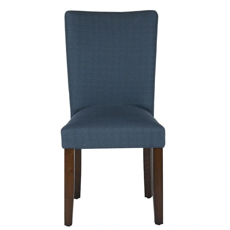 Chaise de salle à manger Parsons en tissu bleu uni avec pieds en bois noyer foncé