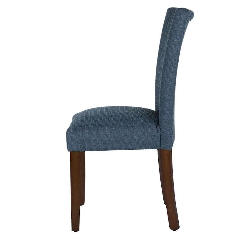 Chaise de salle à manger Parsons en tissu bleu uni avec pieds en bois noyer foncé