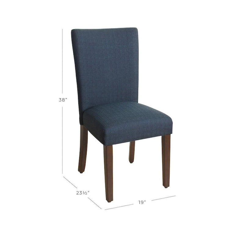Chaise de salle à manger Parsons en tissu bleu uni avec pieds en bois noyer foncé