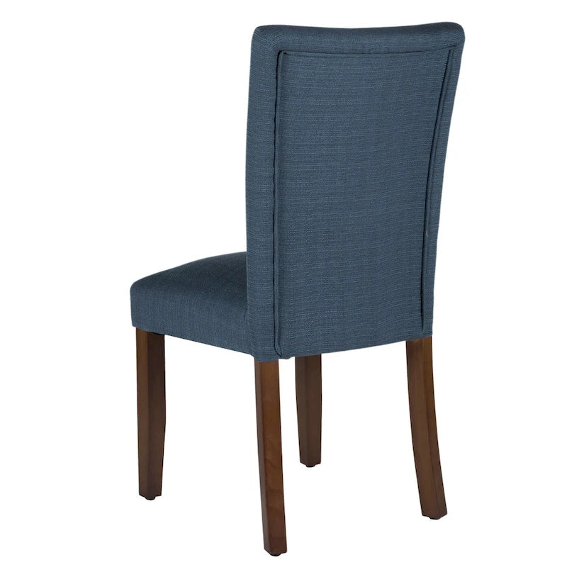 Chaise de salle à manger Parsons en tissu bleu uni avec pieds en bois noyer foncé