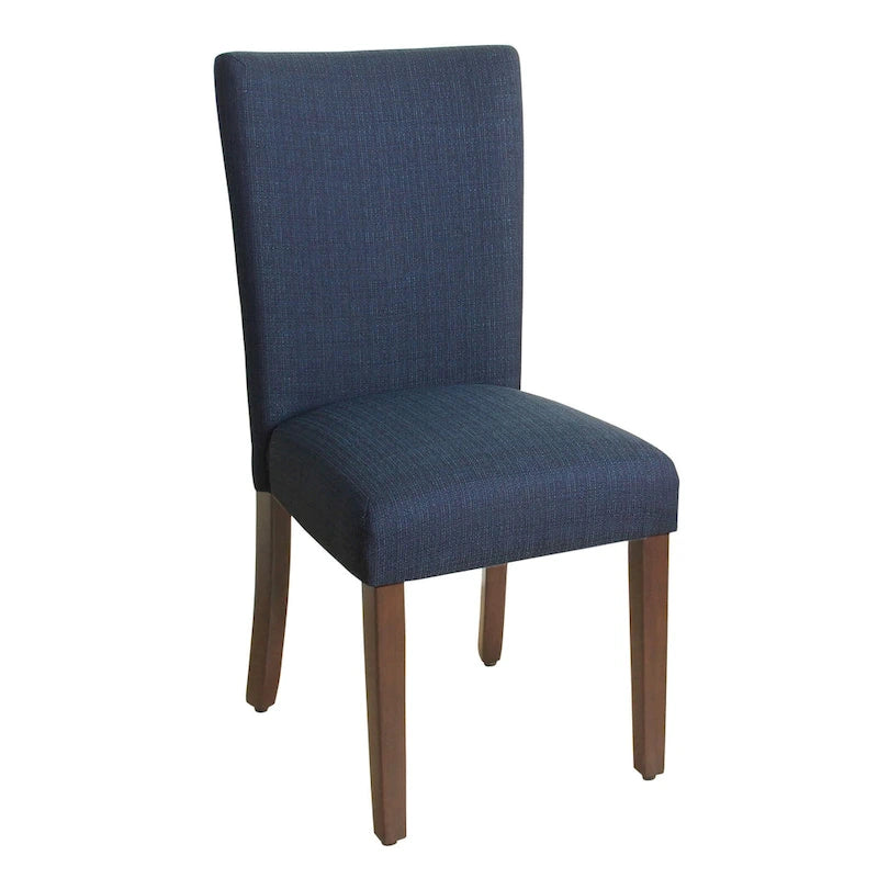 Chaise de salle à manger Parsons en tissu bleu uni avec pieds en bois noyer foncé