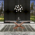 Brown Glass Top Wood Base Extendable Dining Table, Seats 6–10