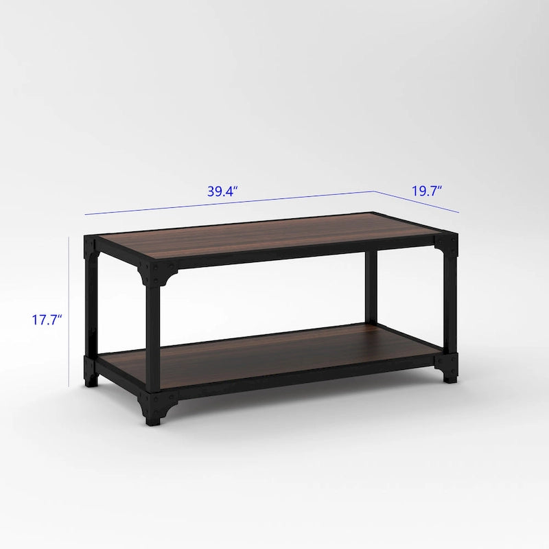 Black Metal & Walnut 3-Piece Industrial Coffee Table & End Table Set