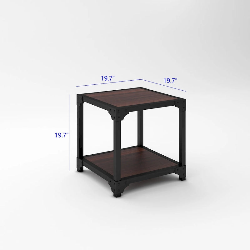 Black Metal & Walnut 3-Piece Industrial Coffee Table & End Table Set