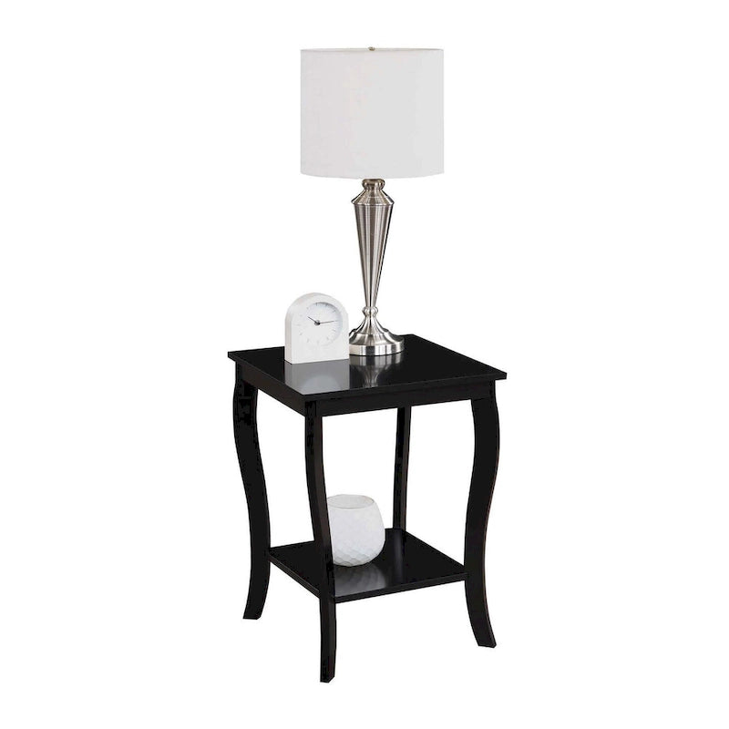 Square End Table with 2-Tier Shelf | Black / White / Espresso / Dark Grey | Single