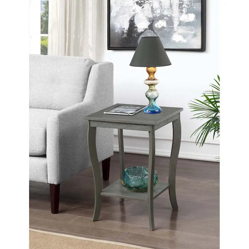 Square End Table with 2-Tier Shelf | Black / White / Espresso / Dark Grey | Single