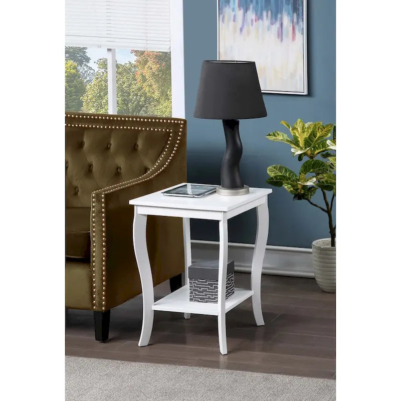 Square End Table with 2-Tier Shelf | Black / White / Espresso / Dark Grey | Single