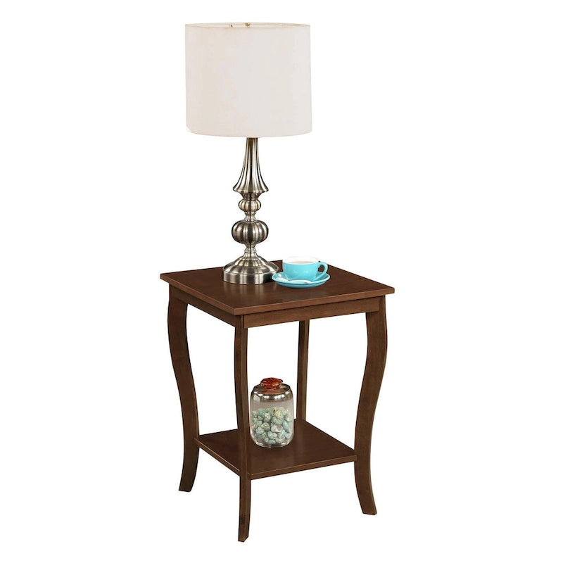 Square End Table with 2-Tier Shelf | Black / White / Espresso / Dark Grey | Single
