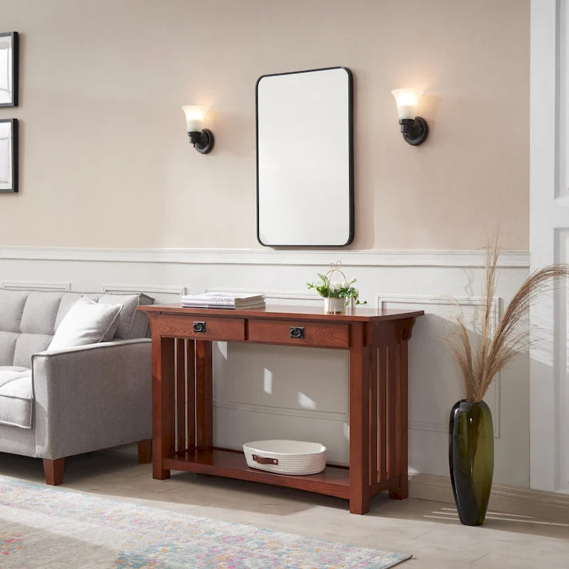 Brown Mission Console Table, 1-Person Use, 2-Drawer
