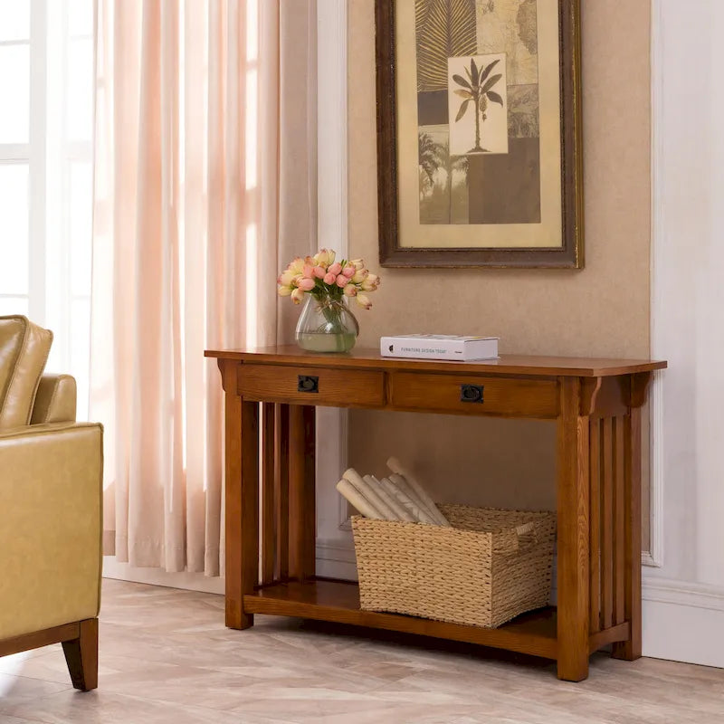 Brown Mission Console Table, 1-Person Use, 2-Drawer