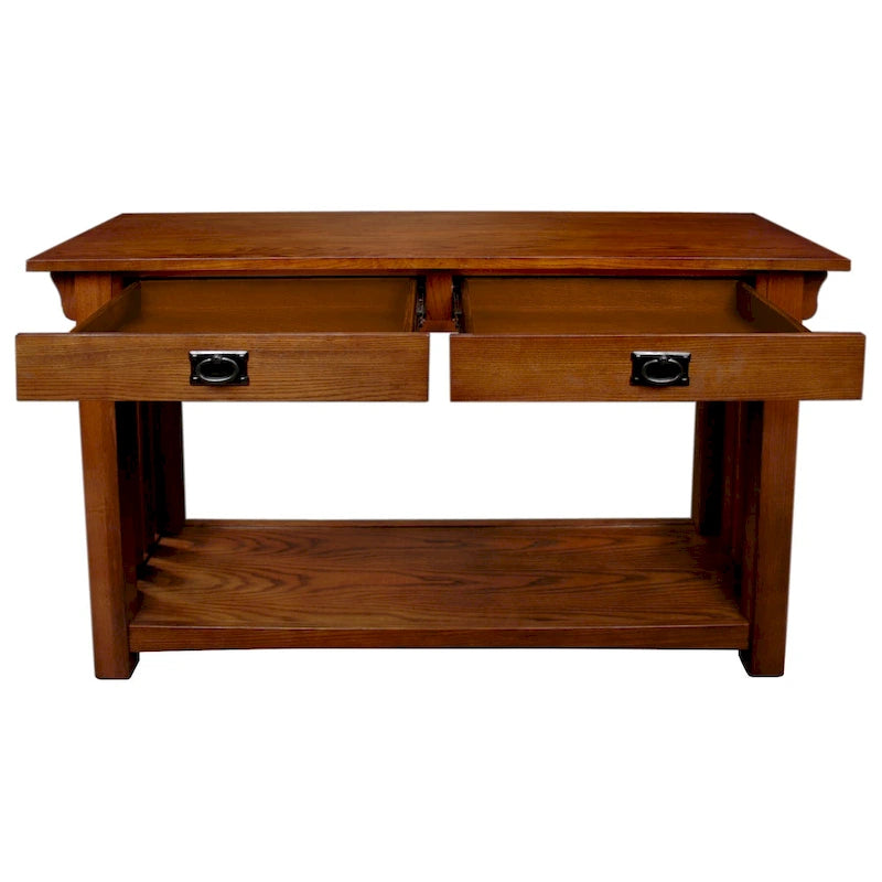 Brown Mission Console Table, 1-Person Use, 2-Drawer