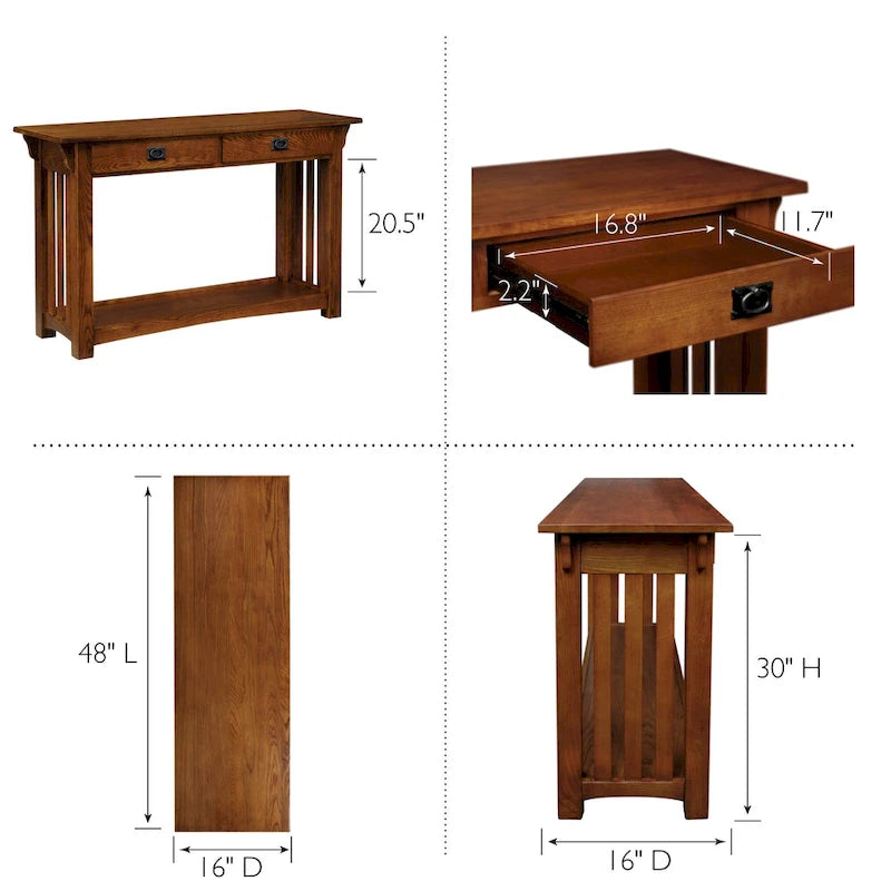 Brown Mission Console Table, 1-Person Use, 2-Drawer