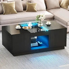 Black / Brown & Black / White LED Coffee Table with 2 Drawers, Glass Top, 1-Person