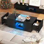 Black / Brown & Black / White LED Coffee Table with 2 Drawers, Glass Top, 1-Person