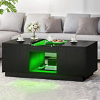 Black / Brown & Black / White LED Coffee Table with 2 Drawers, Glass Top, 1-Person