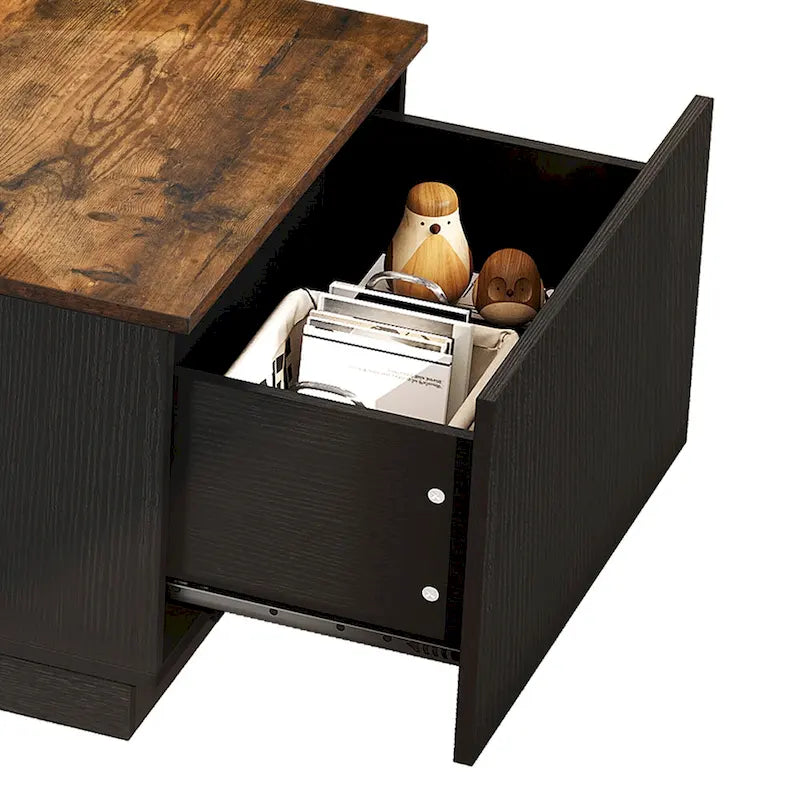 Black / Brown & Black / White LED Coffee Table with 2 Drawers, Glass Top, 1-Person