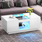 Black / Brown & Black / White LED Coffee Table with 2 Drawers, Glass Top, 1-Person