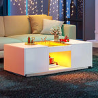 Black / Brown & Black / White LED Coffee Table with 2 Drawers, Glass Top, 1-Person
