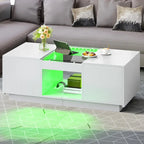 Black / Brown & Black / White LED Coffee Table with 2 Drawers, Glass Top, 1-Person
