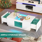 Black / Brown & Black / White LED Coffee Table with 2 Drawers, Glass Top, 1-Person