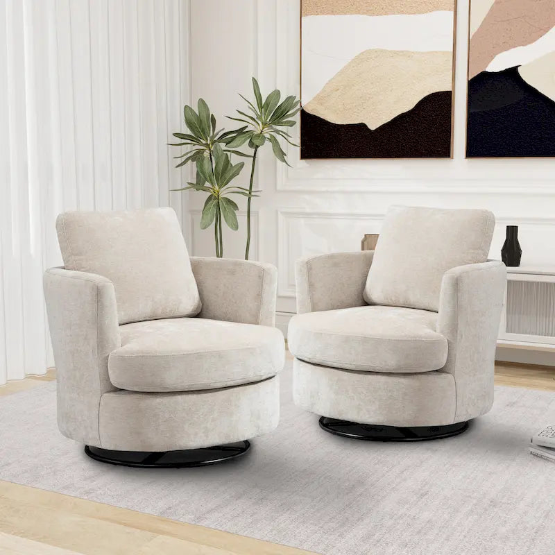 Multi-Color Boucle Swivel Barrel Chair, Set of 2