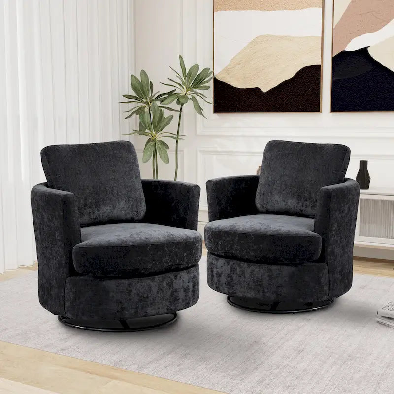Fauteuil pivotant à dossier rond en tissu bouclé multicolore, lot de 2