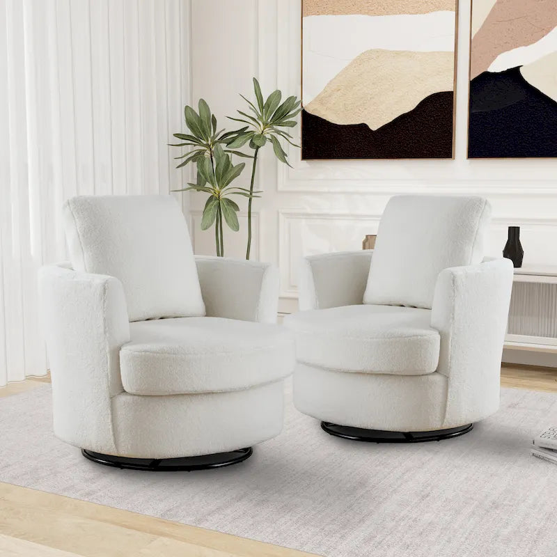 Fauteuil pivotant à dossier rond en tissu bouclé multicolore, lot de 2