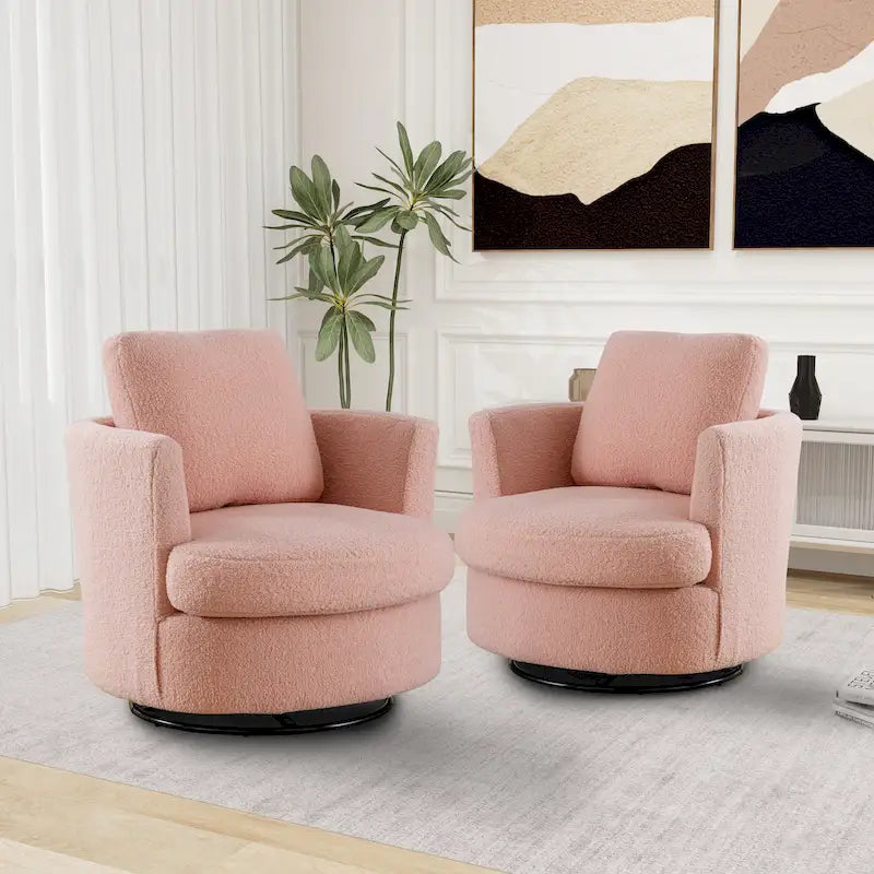 Fauteuil pivotant à dossier rond en tissu bouclé multicolore, lot de 2