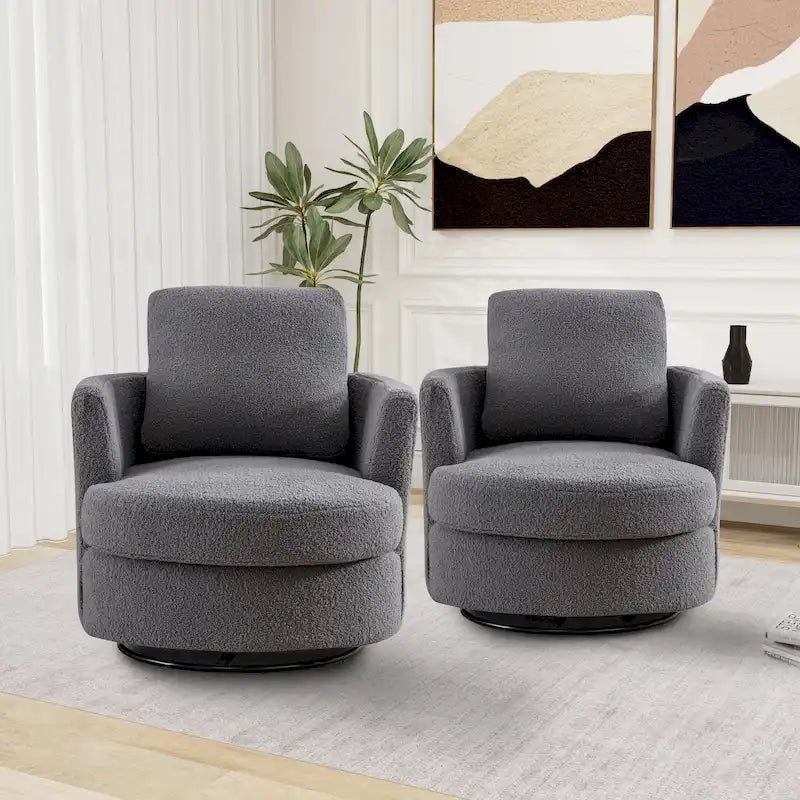 Fauteuil pivotant à dossier rond en tissu bouclé multicolore, lot de 2