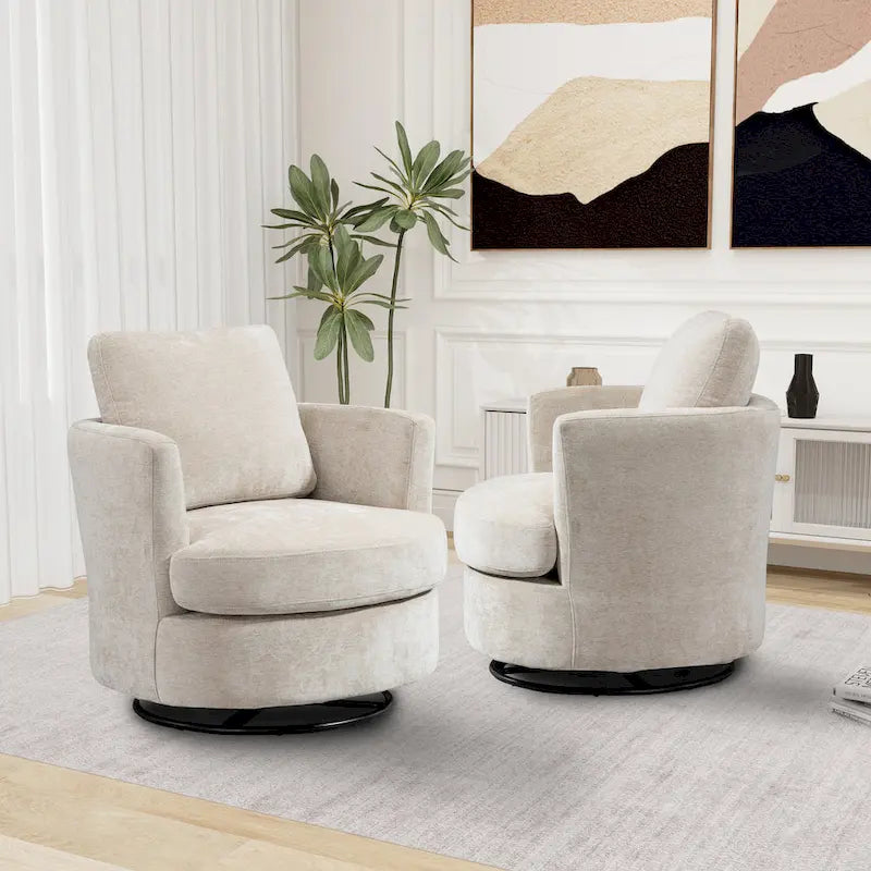 Multi-Color Boucle Swivel Barrel Chair, Set of 2