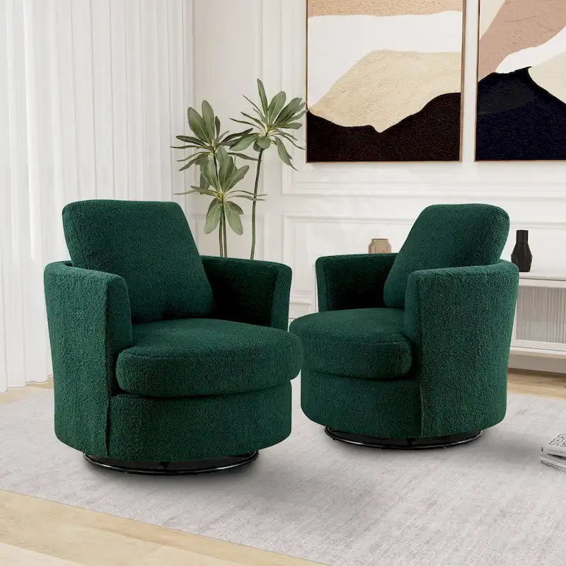 Multi-Color Boucle Swivel Barrel Chair, Set of 2