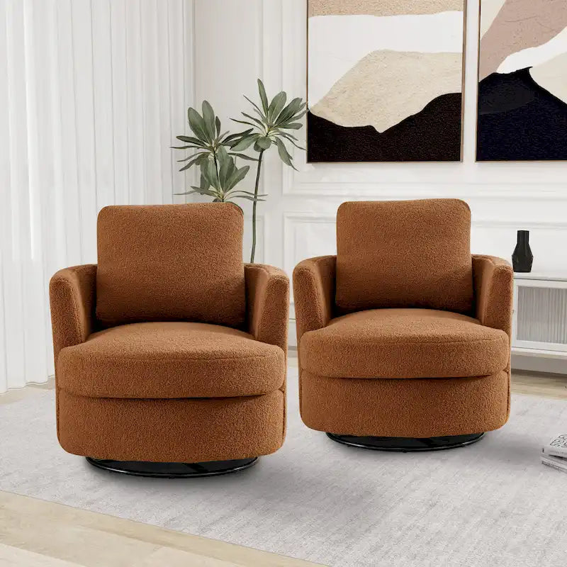 Multi-Color Boucle Swivel Barrel Chair, Set of 2