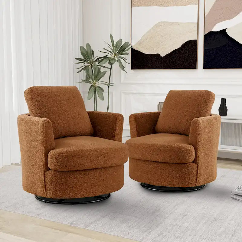 Multi-Color Boucle Swivel Barrel Chair, Set of 2