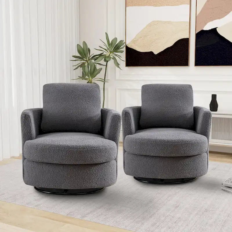 Multi-Color Boucle Swivel Barrel Chair, Set of 2