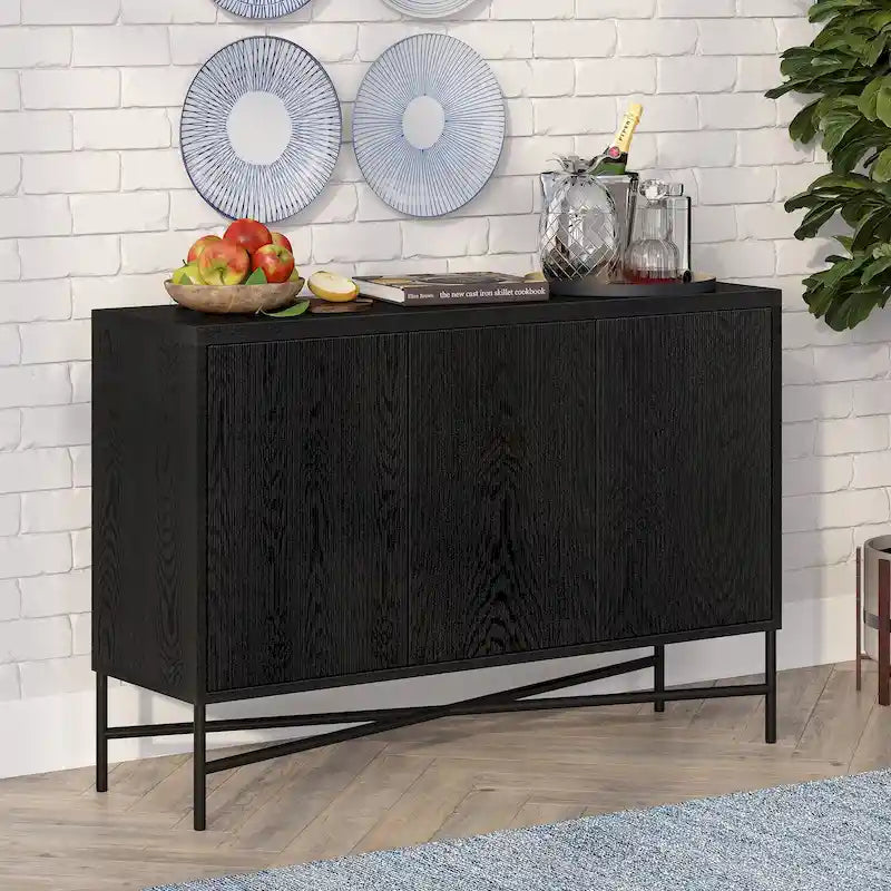 48" Rectangular Buffet Sideboard – Black Grain / White / Alder White, 3-Door