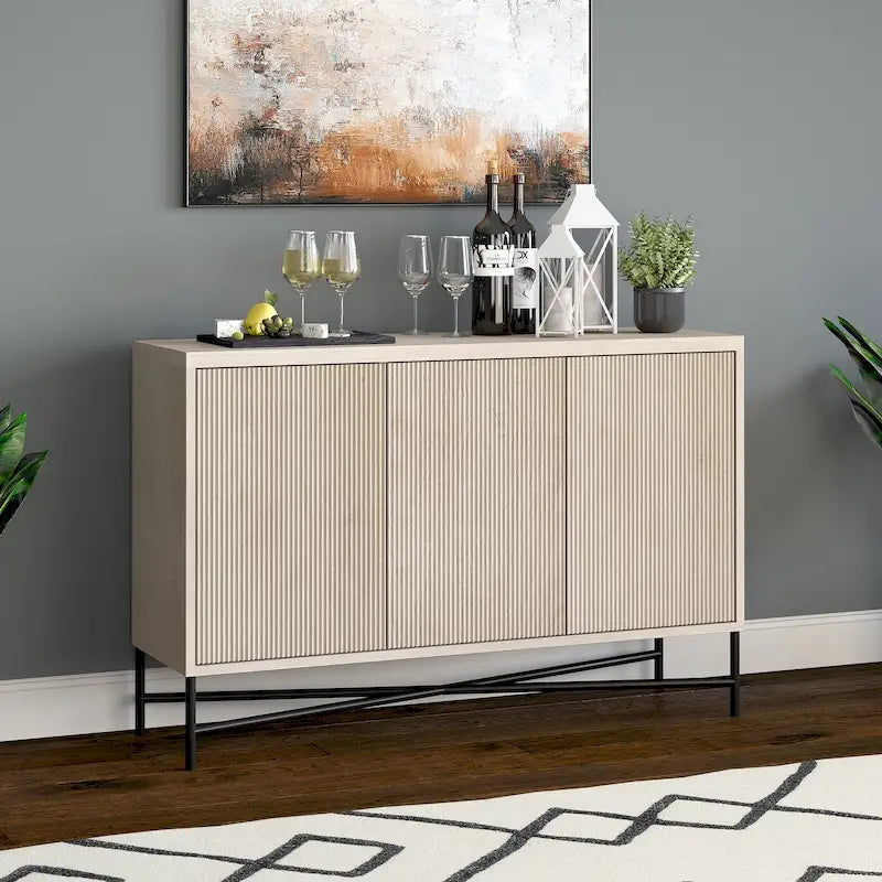48" Rectangular Buffet Sideboard – Black Grain / White / Alder White, 3-Door