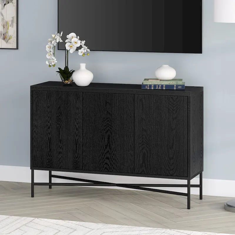 48" Rectangular Buffet Sideboard – Black Grain / White / Alder White, 3-Door