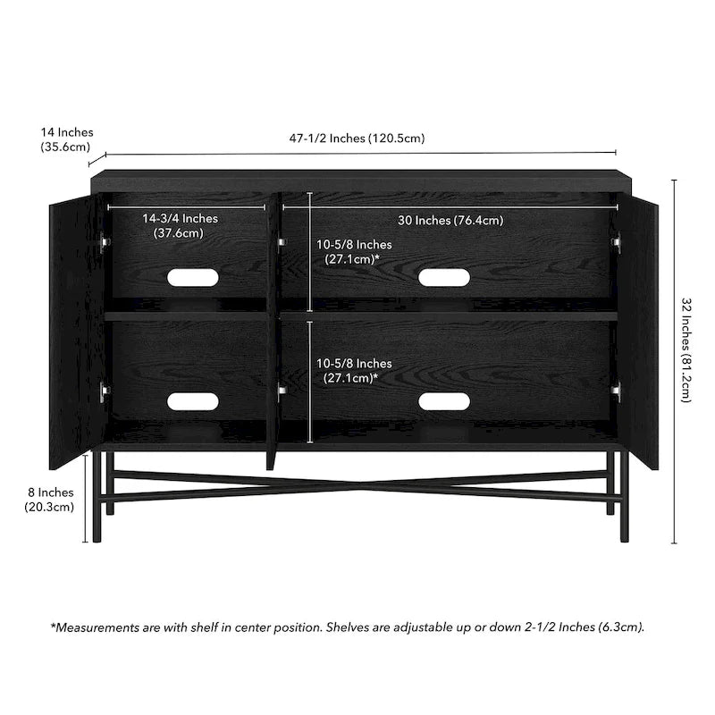 48" Rectangular Buffet Sideboard – Black Grain / White / Alder White, 3-Door