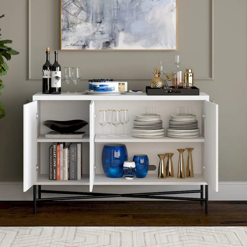 48" Rectangular Buffet Sideboard – Black Grain / White / Alder White, 3-Door