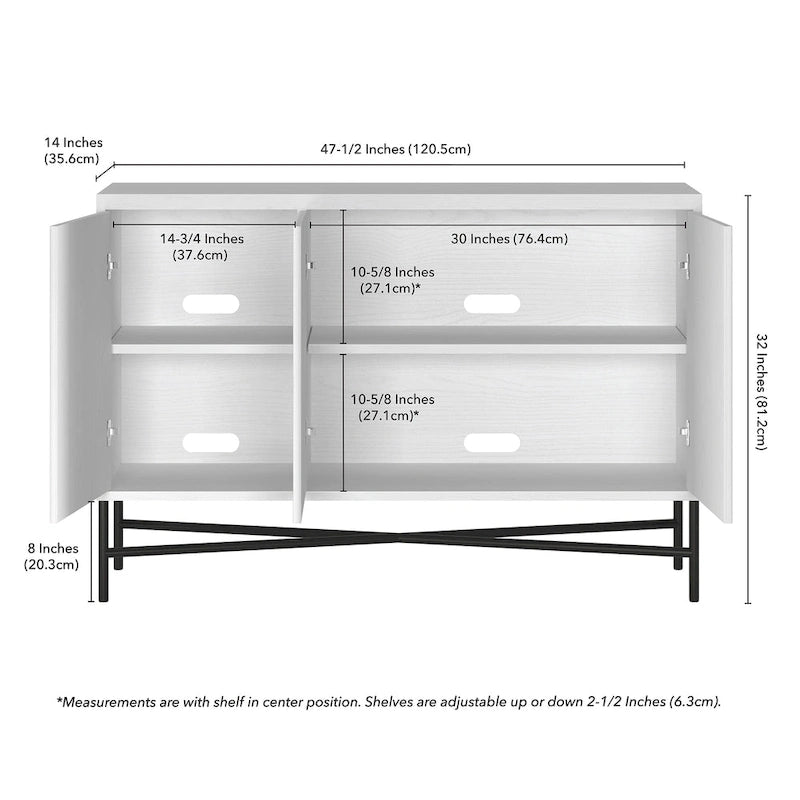 48" Rectangular Buffet Sideboard – Black Grain / White / Alder White, 3-Door