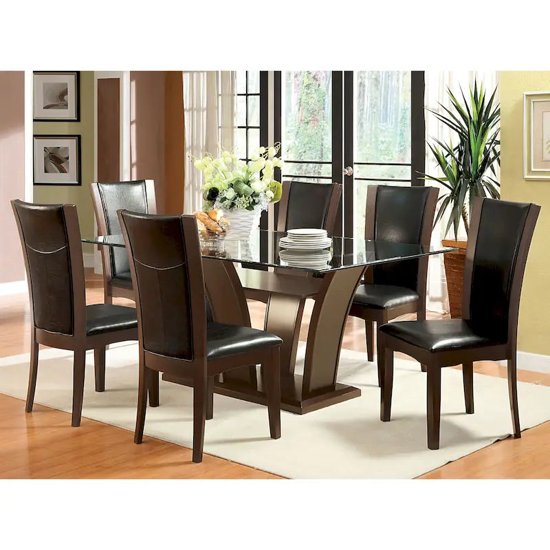 Dark Cherry / Brown or White / Seats 6 — Contemporary 7-Piece Dining Set with Glass Top