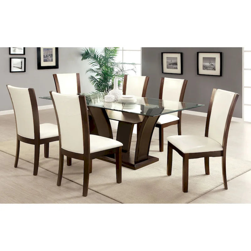Dark Cherry / Brown or White / Seats 6 — Contemporary 7-Piece Dining Set with Glass Top