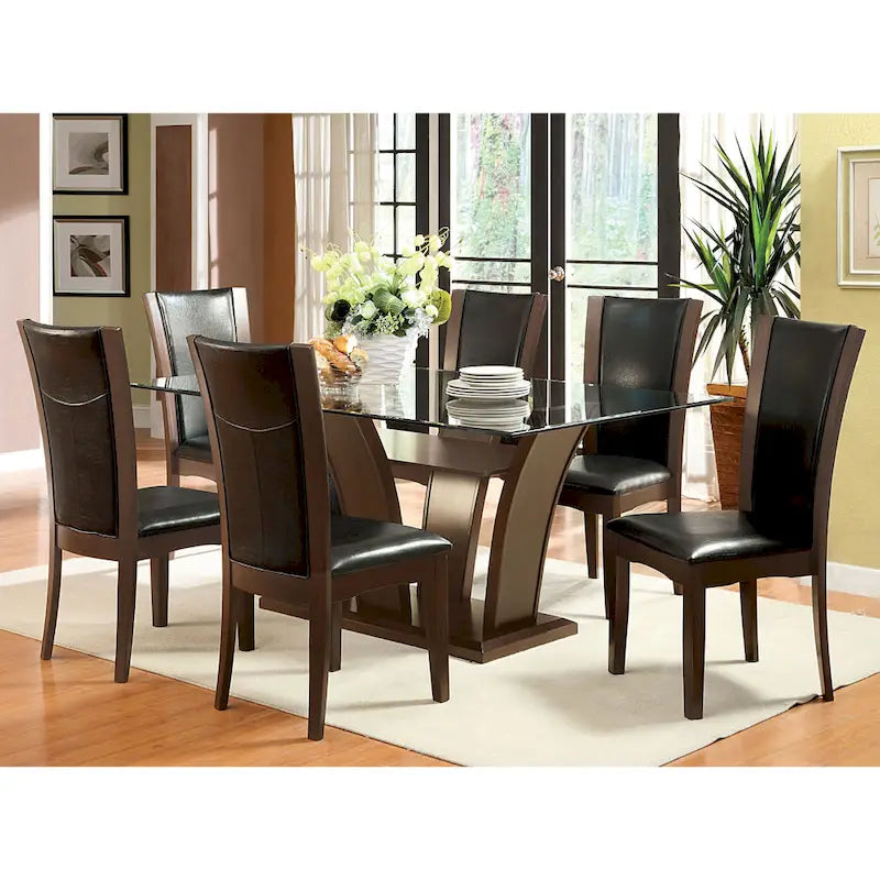 Dark Cherry / Brown or White / Seats 6 — Contemporary 7-Piece Dining Set with Glass Top