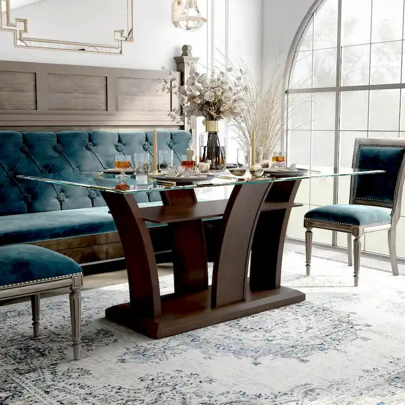 Dark Cherry / Brown or White / Seats 6 — Contemporary 7-Piece Dining Set with Glass Top