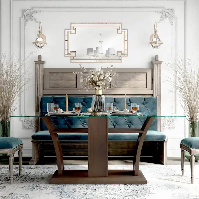 Dark Cherry / Brown or White / Seats 6 — Contemporary 7-Piece Dining Set with Glass Top