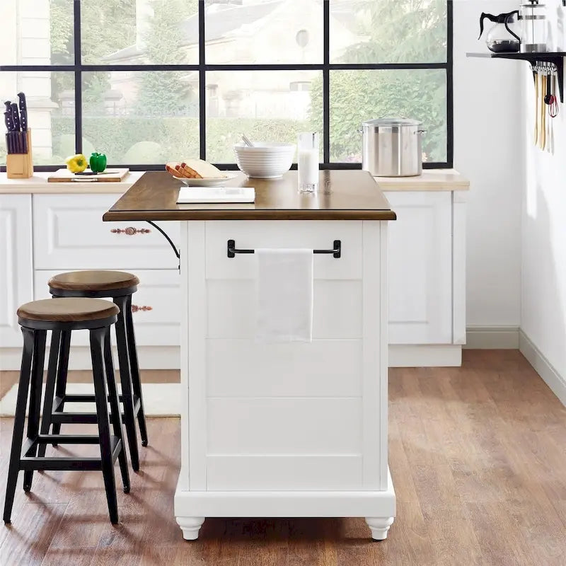 White/Black 2-Stool Kitchen Island Set (Seats 2)